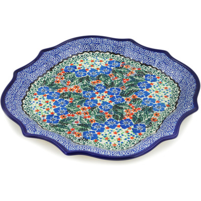 Polish Pottery 8 Point Plate Blue Star Flowers UNIKAT