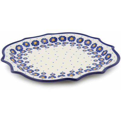 Polish Pottery 8 Point Plate Blue Zinnia