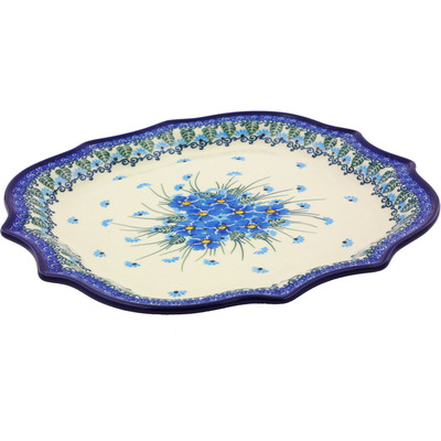 Polish Pottery 8 Point Plate Forget Me Not UNIKAT