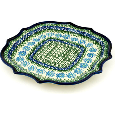 Polish Pottery 8 Point Plate Geometric Daisies