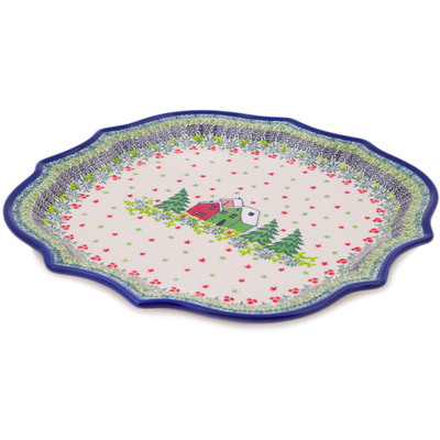 Polish Pottery 8 Point Plate Green Village UNIKAT