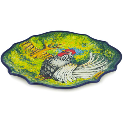 Polish Pottery 8 Point Plate Royal Country Rooster UNIKAT