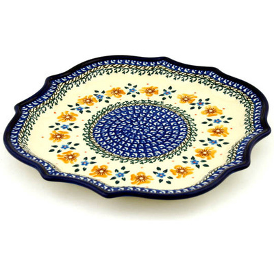 Polish Pottery 8 Point Plate Sea Fall Yellow Flowers