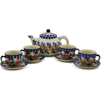 Polish Pottery 9-Piece Tea Coffee Set for Four Tulip Berries
