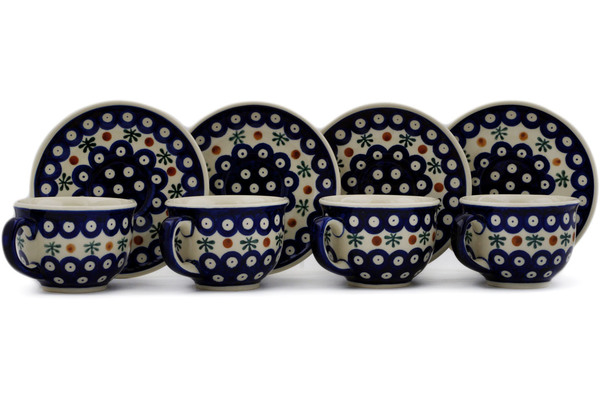 Set of 4 Cups with Saucers
