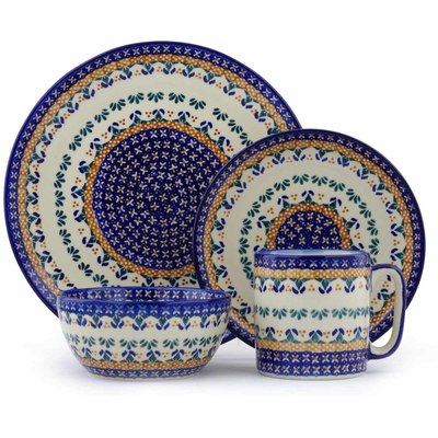 Polish Pottery Place Setting 4-Piece: 10½" dinner plate, 7½" dessert or side plate, 5¼" bowl and a 12 oz mug