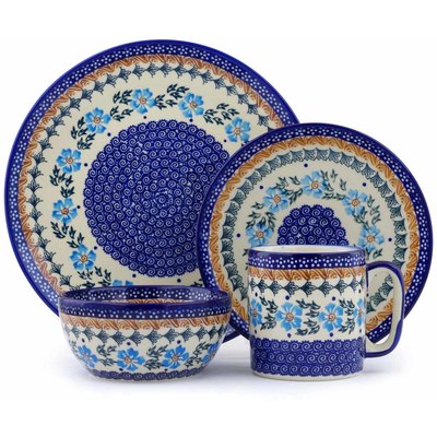 Polish Pottery Place Setting 4-Piece: 10½" dinner plate, 7½" dessert or side plate, 5¼" bowl and a 12 oz mug