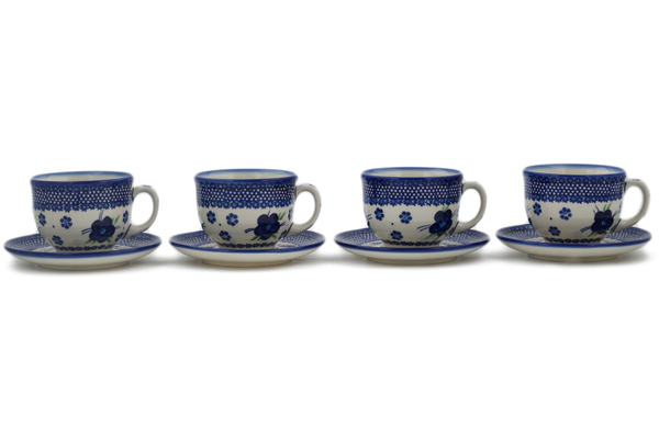 Set of 4 Cups with Saucers