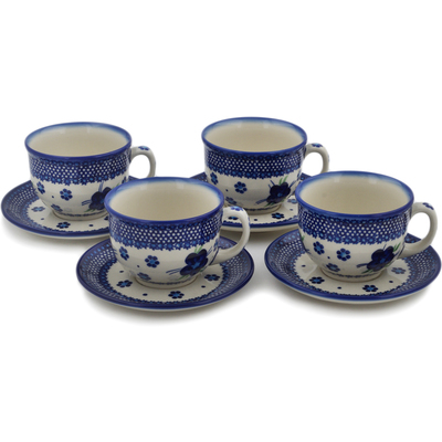 Set of 4 Cups with Saucers