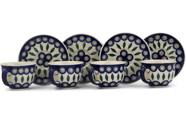 Set of 4 Cups with Saucers