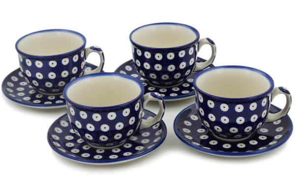 Set of 4 Cups with Saucers