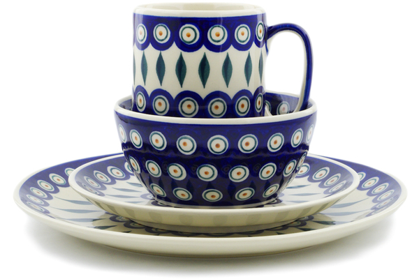 Polish Pottery Place Setting 4-Piece: 10½" dinner plate, 7½" dessert or side plate, 5¼" bowl and a 12 oz mug