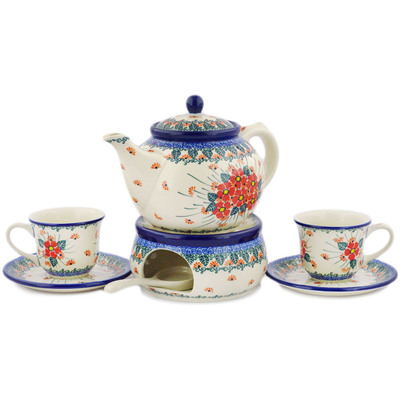 Coffee Pot with Heater and Two 7 oz Cups with Saucers