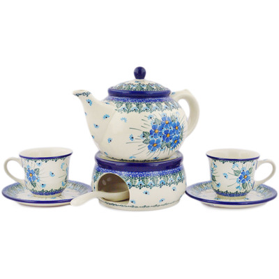 Coffee Pot with Heater and Two 7 oz Cups with Saucers