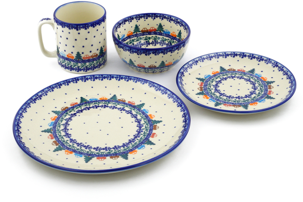 Polish Pottery Place Setting 4-Piece: 10½" dinner plate, 7½" dessert or side plate, 5¼" bowl and a 12 oz mug