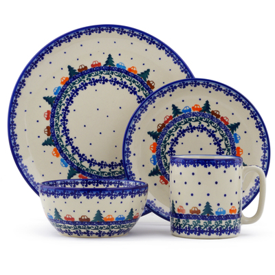 Polish Pottery Place Setting 4-Piece: 10½" dinner plate, 7½" dessert or side plate, 5¼" bowl and a 12 oz mug