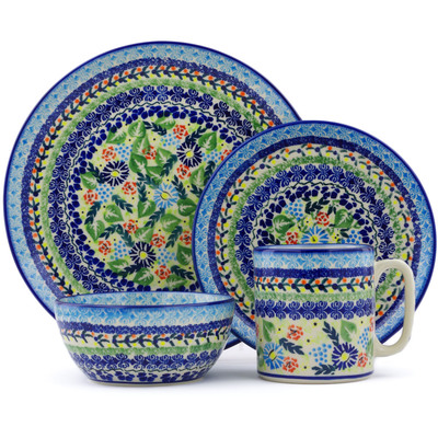 Polish Pottery Place Setting 4-Piece: 10½" dinner plate, 7½" dessert or side plate, 5¼" bowl and a 12 oz mug