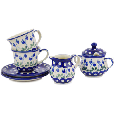 Set of Two Cups with Saucers with Sugar bowl and Creamer 