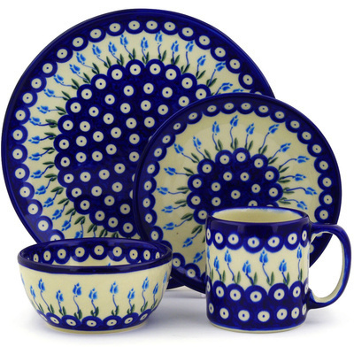 Polish Pottery Place Setting 4-Piece: 10½" dinner plate, 7½" dessert or side plate, 5¼" bowl and a 12 oz mug