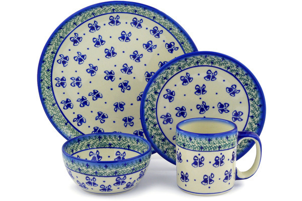 Polish Pottery Place Setting 4-Piece: 10½" dinner plate, 7½" dessert or side plate, 5¼" bowl and a 12 oz mug