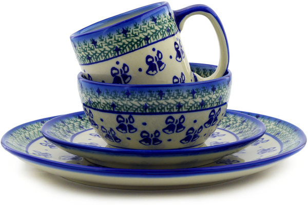 Polish Pottery Place Setting 4-Piece: 10½" dinner plate, 7½" dessert or side plate, 5¼" bowl and a 12 oz mug