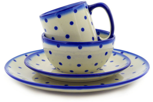 Polish Pottery Place Setting 4-Piece: 10½" dinner plate, 7½" dessert or side plate, 5¼" bowl and a 12 oz mug