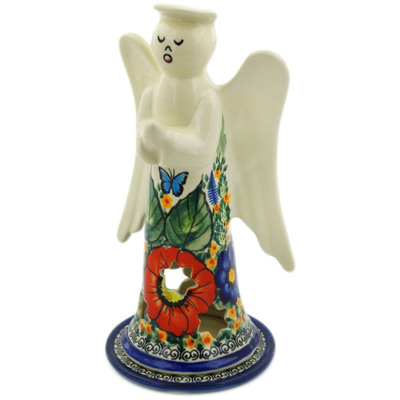 Polish Pottery Angel Candle Holder 9&quot; Butterfly Paradise UNIKAT