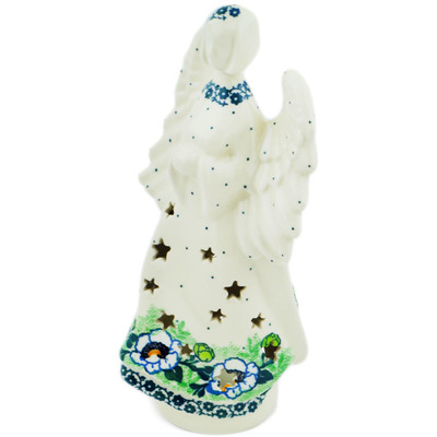 Polish Pottery Angel Candle Holder 9&quot; Green Flora