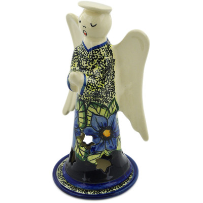 Polish Pottery Angel Candle Holder 9&quot; Midnight Glow UNIKAT