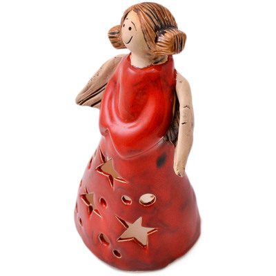 Polish Pottery Angel Candle Holder Red
