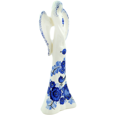 faience Angel Figurine 10&quot; Cobalt Flowers