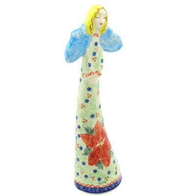 Polish Pottery Angel Figurine 10&quot; Poinsettia UNIKAT