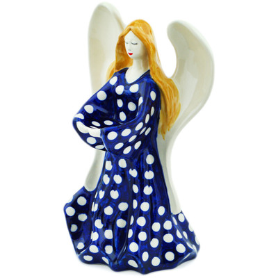 Polish Pottery Angel Figurine 13&quot; Big Blue Eyes UNIKAT