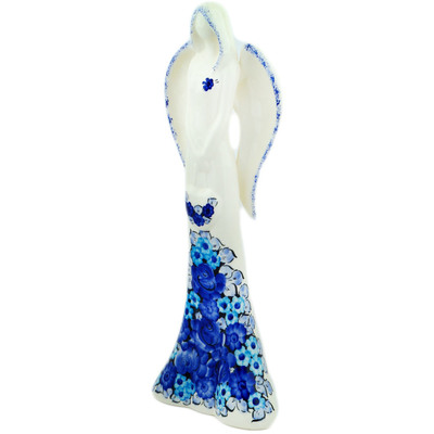 faience Angel Figurine 16&quot; Cobalt Flowers