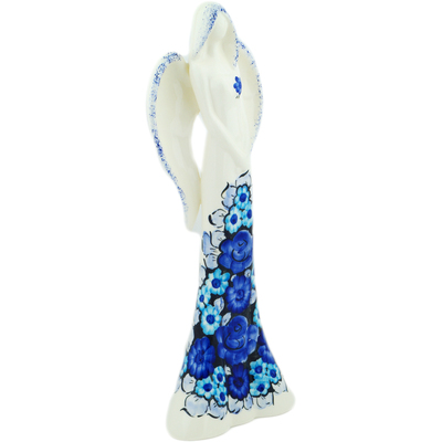 Faience Angel Figurine 16&quot; Cobalt Flowers