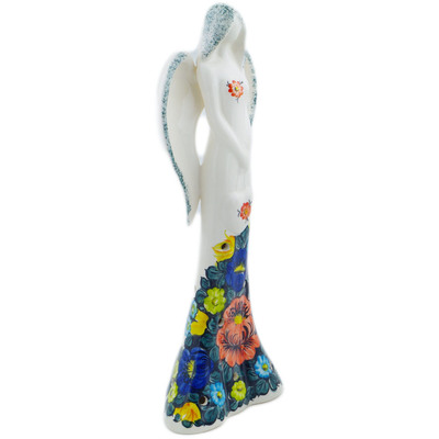 Faience Angel Figurine 16&quot; Little Flower Patch Black