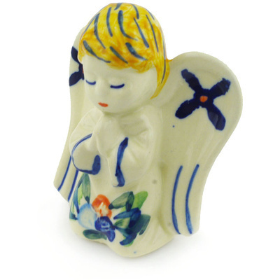 Polish Pottery Angel Figurine 3&quot; Lace Collar UNIKAT