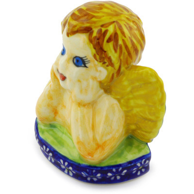 Polish Pottery Angel Figurine 4&quot; Floral Fruit Basket UNIKAT
