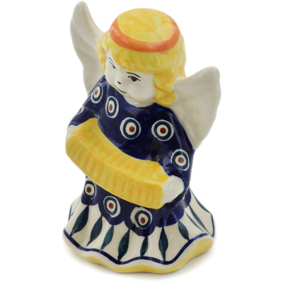 Polish Pottery Angel Figurine 5&quot; Peacock Leaves
