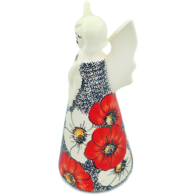 Polish Pottery Angel Figurine 7&quot; Bright Poppies On Moss UNIKAT