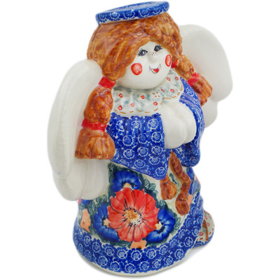 Polish Pottery Angel Figurine 9&quot; Fun In The Flowers UNIKAT
