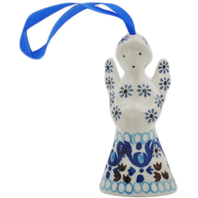 Polish Pottery Angel Ornament 3&quot; Blue Ice