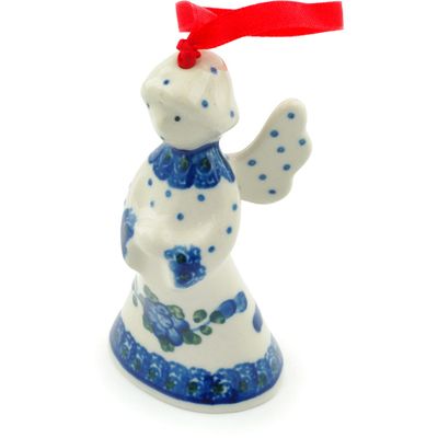 Polish Pottery Angel Ornament 3&quot; Blue Poppies