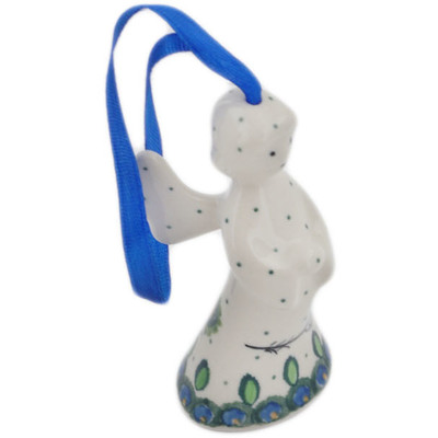 Polish Pottery Angel Ornament 3&quot; Peacock Feather