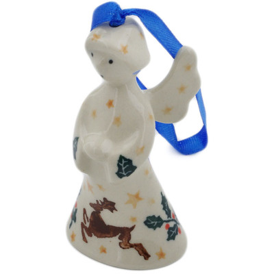 Polish Pottery Angel Ornament 3&quot; Running Reindeer