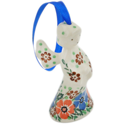 Polish Pottery Angel Ornament 3&quot; Spring Blooms UNIKAT