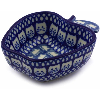Polish Pottery Apple Shaped Bowl Cat And Mouse Brigade UNIKAT
