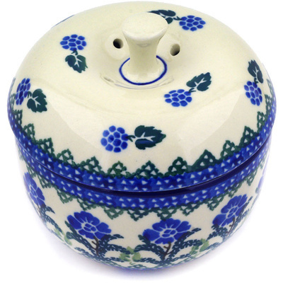 Polish Pottery Apple Shaped Jar 4&quot; Blackberry Blooms