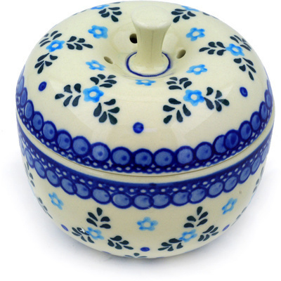 Polish Pottery Apple Shaped Jar 4&quot; Blue Alysum Patch