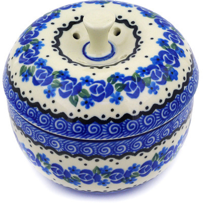 Polish Pottery Apple Shaped Jar 4&quot; Blue Bud Sea